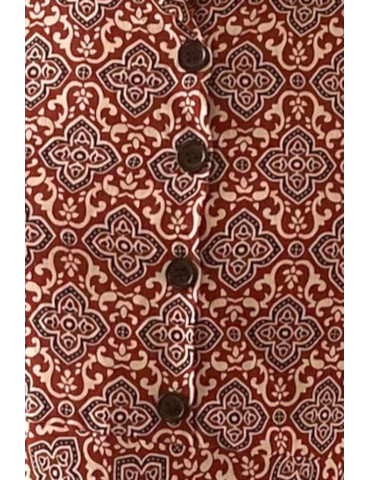 Yamini Maroon Multi Ajrakh Printed Cotton Flared Kurta