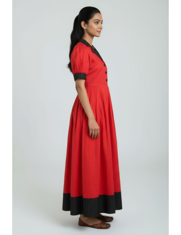 Yamini  Hot Pink Glaze Cotton Pleated One Piece  