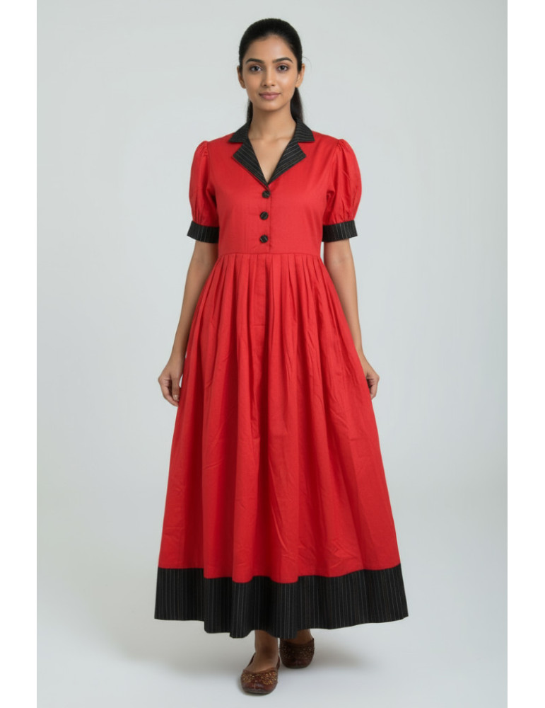 Yamini  Hot Pink Glaze Cotton Pleated One Piece  