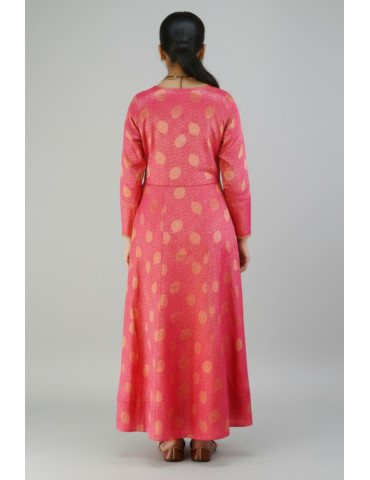 Pink Gown with golden peacock feather design