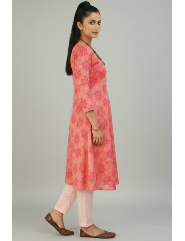 Pink Kurti with golden lotus design