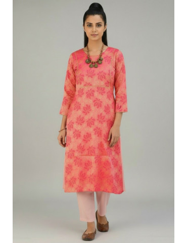 Pink Kurti with golden lotus design