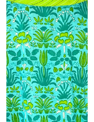  Sea Green Block Print Katha Stitch  Sleeve less Kurta with Jacket