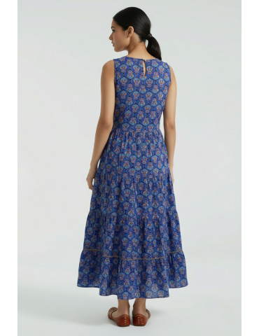 Flare Kurti Block Print Blue Pure Cotton