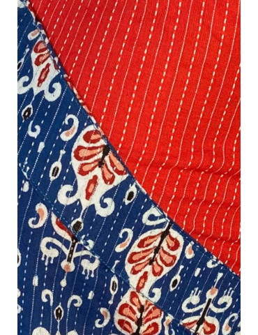 Gown kurti Katha Stitch Blue Floral Red Pure Cotton