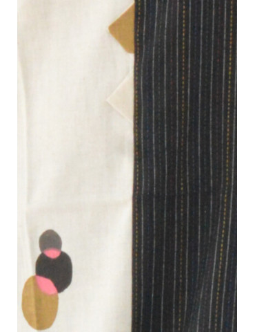  Black Off-white Katha Stitch Khadi Cotton Pure Cotton Kurti