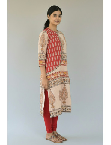 Multicolor Block Print Kalamkari Pure Cotton Kurti 