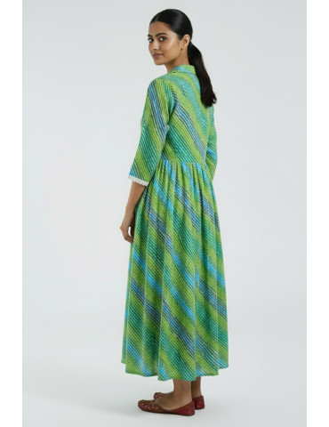Frock Kurti Laheria Print Green Pure Cotton
