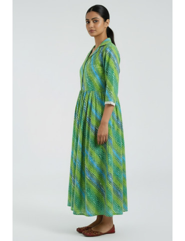 Frock Kurti Laheria Print Green Pure Cotton