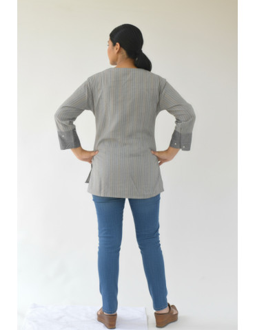 Short Kurti Grey Katha Stitch Pure Cotton