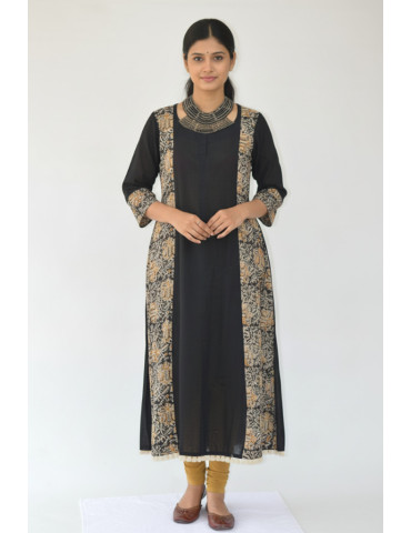 Kalamkari Brown Black Pure Cotton Kurti