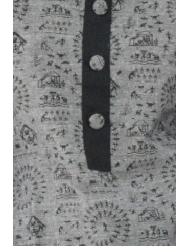 Kurti Tribal Print Grey Glack Pure Cotton