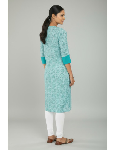 Yamini Tribal Print Light Green Pure Cotton Kurta