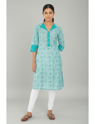 Yamini Tribal Print Light Green Pure Cotton Kurta