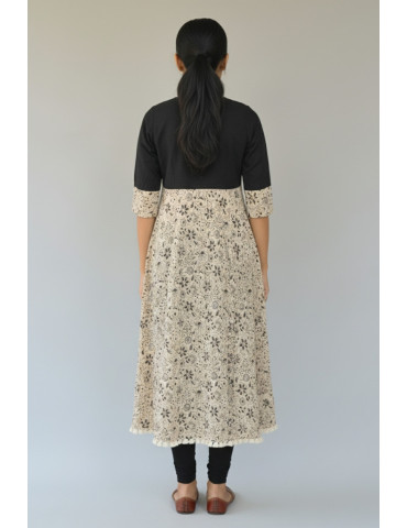 Kalamkari Light Brown Black Pure Cotton Kurti