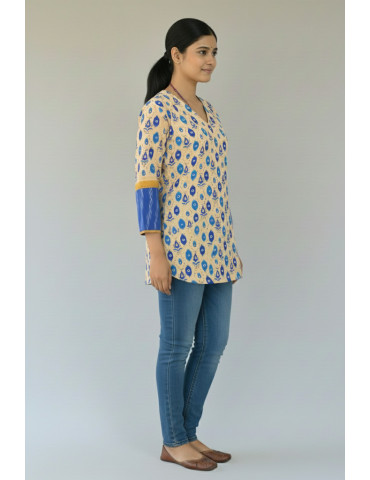 Short Kurti Light Brown blue Pure Cotton