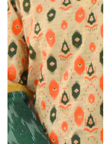 Short Kurti Light Brown Orange Buttle Green Pure Cotton