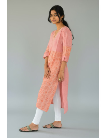 Yamini Tribal Print Light Peach Pure Cotton Kurta