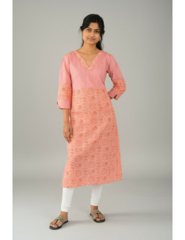 Yamini Tribal Print Light Peach Pure Cotton Kurta