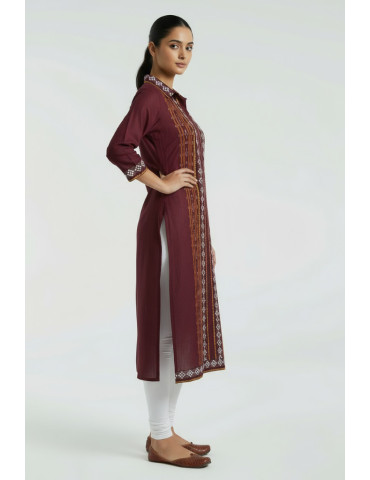Yamini Kurta Sambalpuri Maroon Pure Cotton Handloom