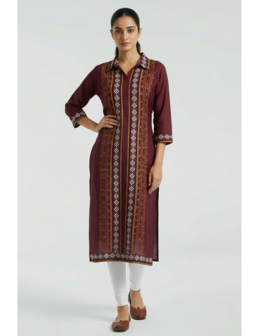 Yamini Kurta Sambalpuri Maroon Pure Cotton Handloom