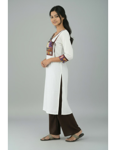 Yamini Multicolor Handloom Patchwork on White Base Kurta Pure Cotton 