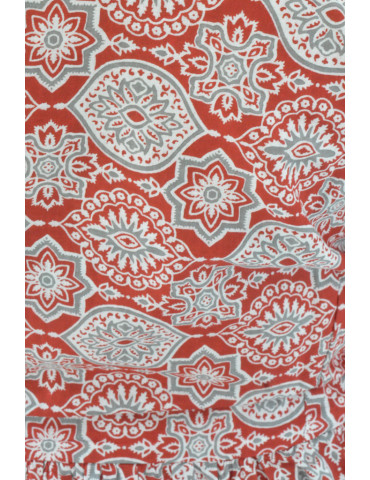 Anarkali Ajrakh Print Red Floral Kurti