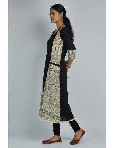 Black with Madhubani Touch Designer Pure Cotton Kurta