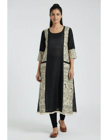 Black with Madhubani Touch Designer Pure Cotton Kurta