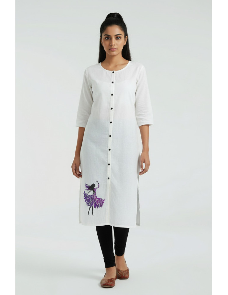 White Hand Painted Kurti with Contemporary Touch