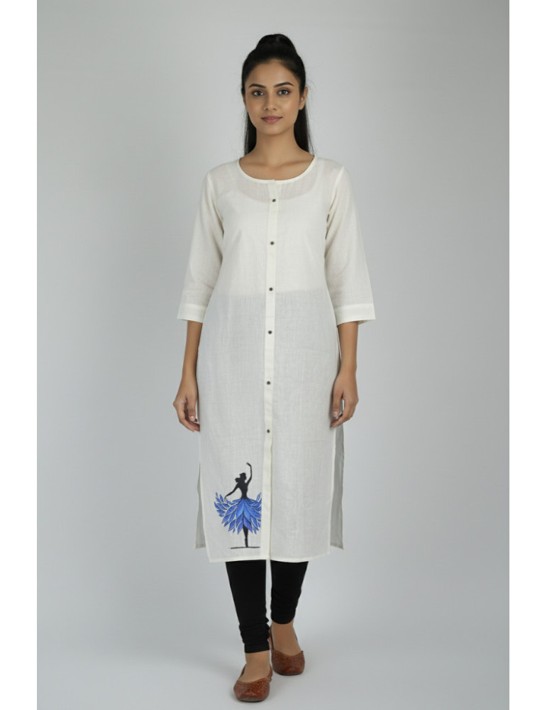 White Hand Painted Kurti with Contemporary Touch