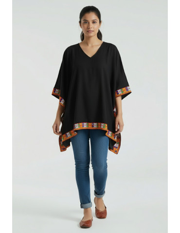 Black Kaftan with Mirror Border