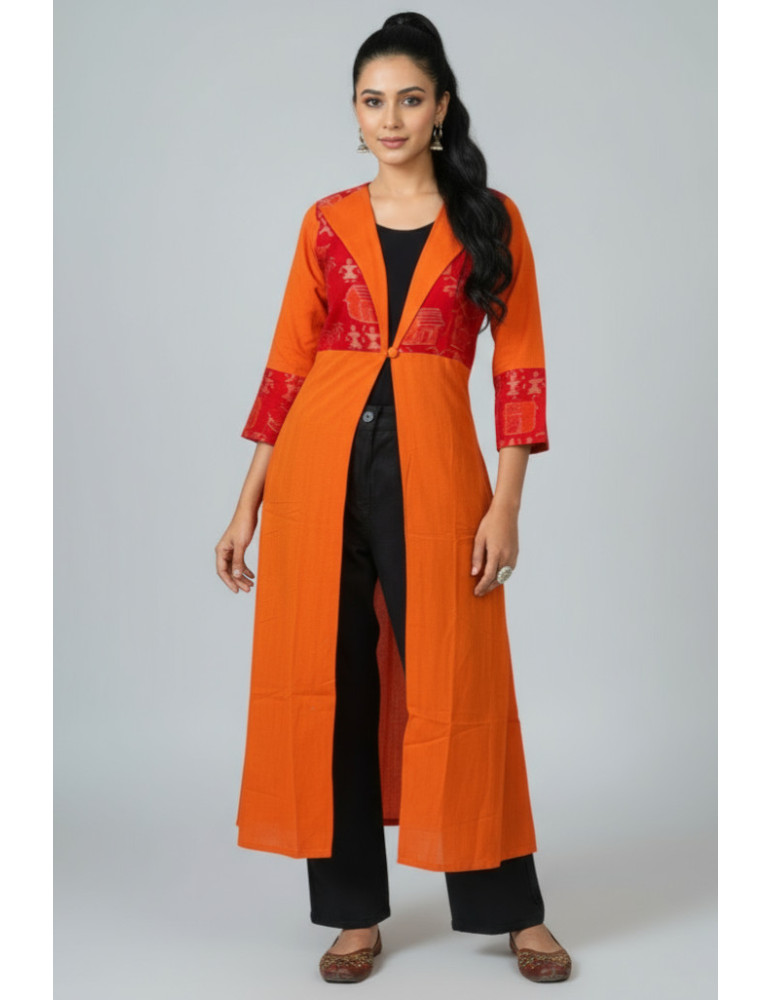 Pure Sambalpuri Handloom Pink Red Combination Long Jacket