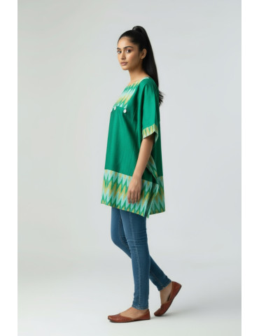 Pure Cotton Green Sambalpuri Ikat Handloom Kaftan Dress