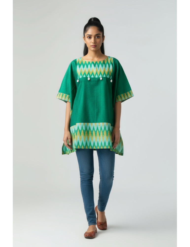 Pure Cotton Green Sambalpuri Ikat Handloom Kaftan Dress