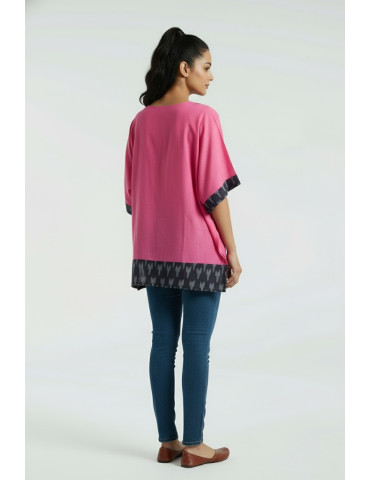 Pink and Purple Ikat Handloom Cotton Kaftan