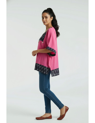 Pink and Purple Ikat Handloom Cotton Kaftan