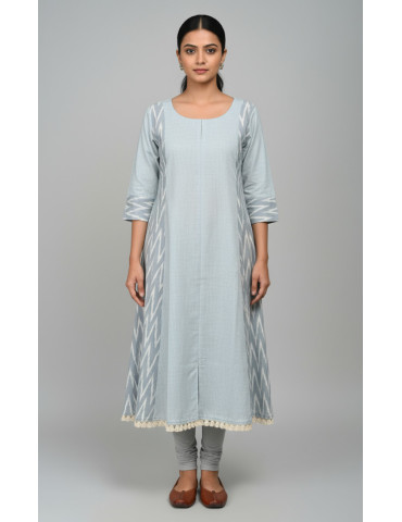 Long Kurti with Grey vertical patch work