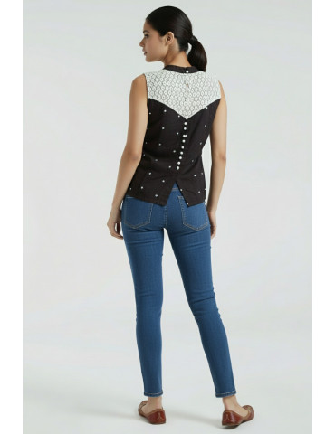 Black and White Handloom Sleeveless Top