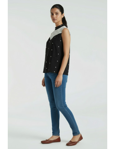 Black and White Handloom Sleeveless Top