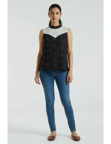 Black and White Handloom Sleeveless Top