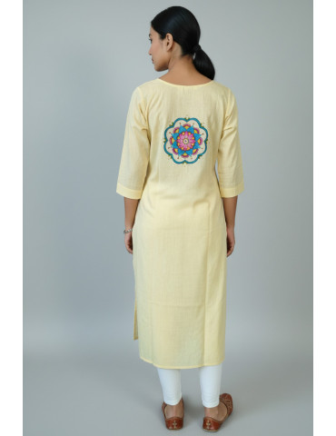Champak Color Khadi Cotton One-Piece with Handpainted Mandala Art