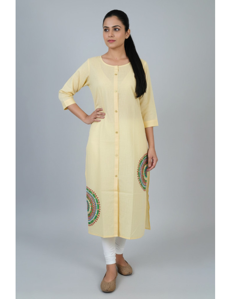 Champak Color Khadi Cotton One-Piece with Handpainted Mandala Art