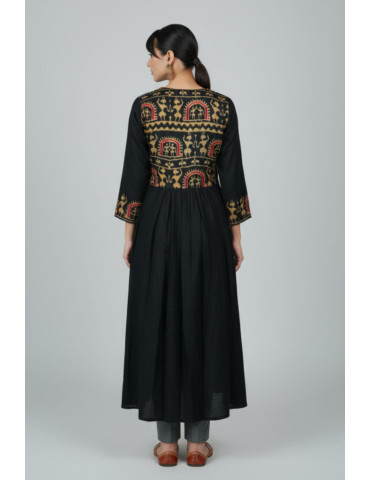 Black Tribal Handloom Sambalpuri Long Jacket