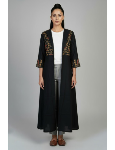 Black Tribal Handloom Sambalpuri Long Jacket