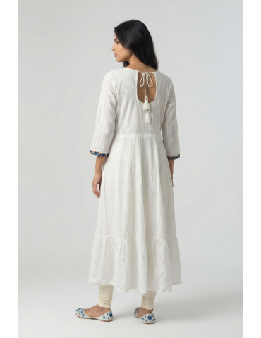 Women White Multicolor Cotton Floral Long Kurta