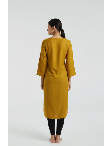 Women Mustard Yellow Modal Silk  Patch Work Kurti