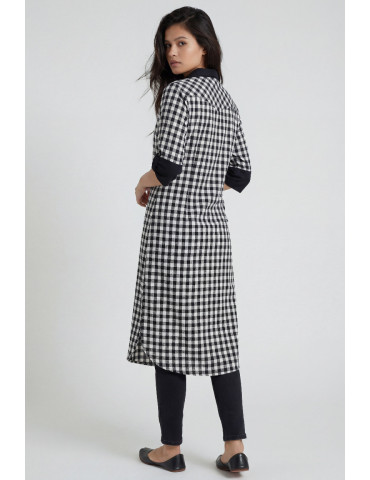 Women Black Cotton Checks Indo Western Kurti
