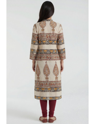 Women Beige Brown Multicolor Cotton Kalamkari Hand Block Kurta