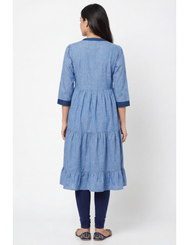 Women Denim Blue Cotton Tunic